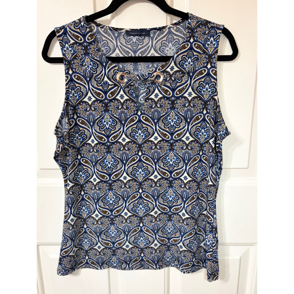 Tommy Hilfiger | Paisley Sleeveless Keyhole Blouse | M || Blue Brown|
